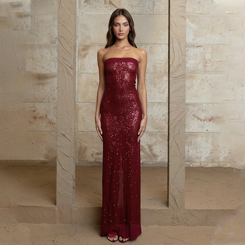 The Aurora Sequin Bandeau Dress