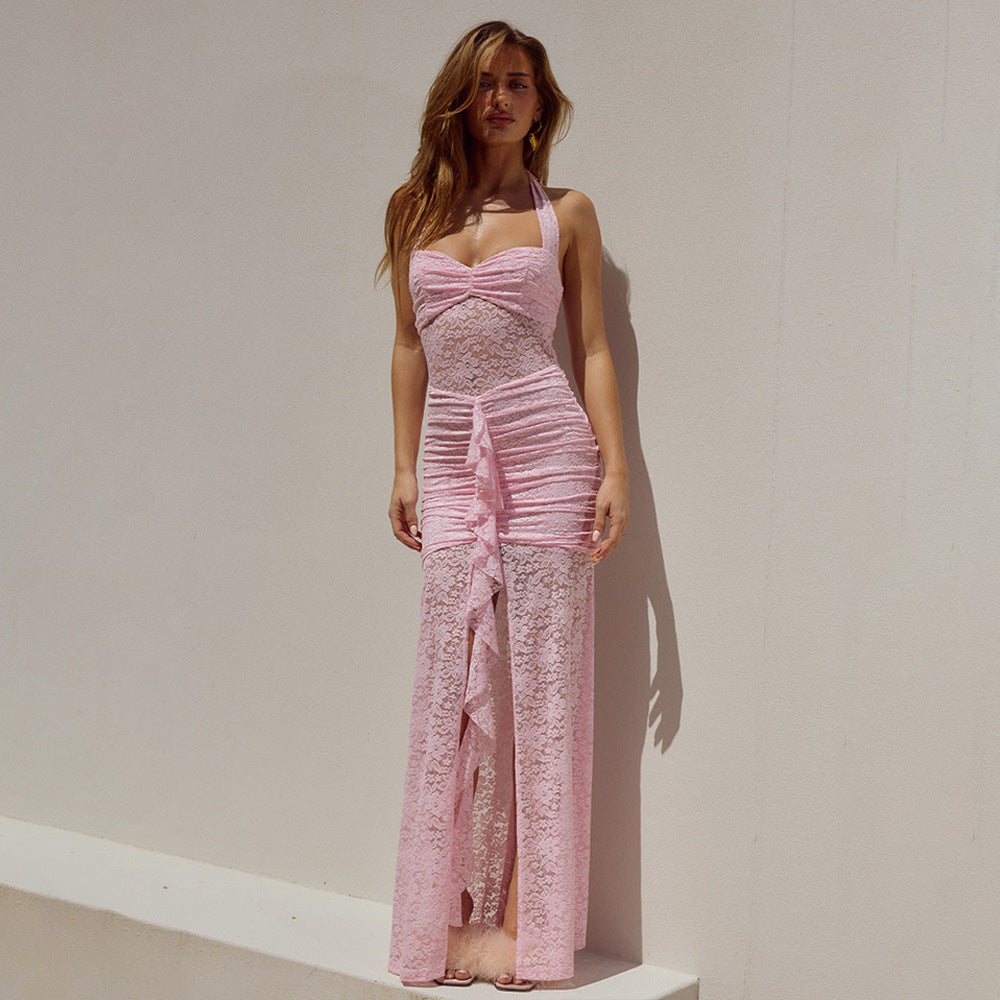 The Elara Lace Halter Maxi Dress