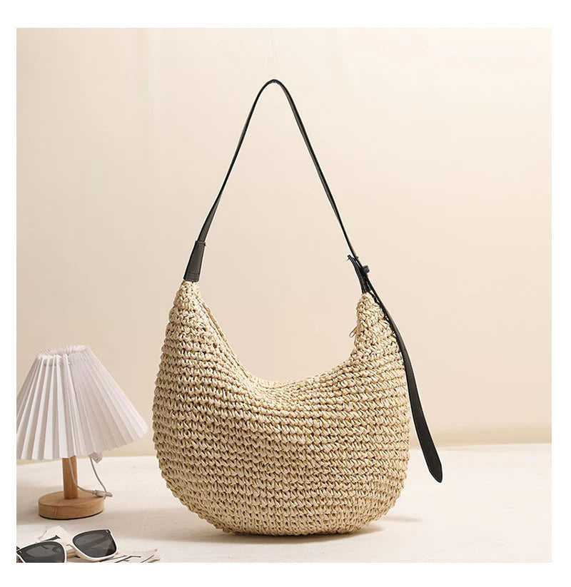 The Kaia Asymmetric Straw Bag