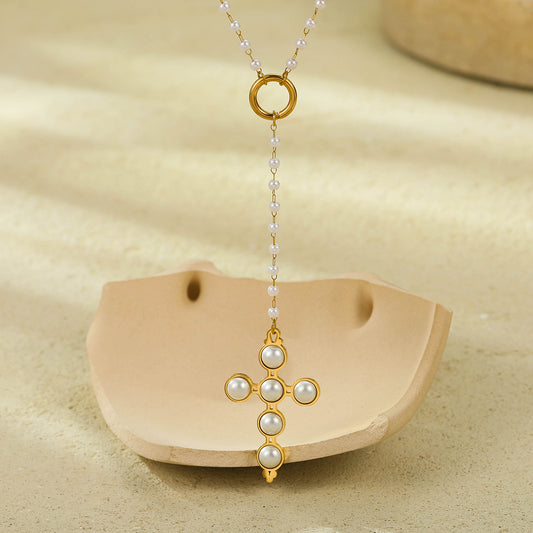 The Seraphina Pearl Cross Necklace
