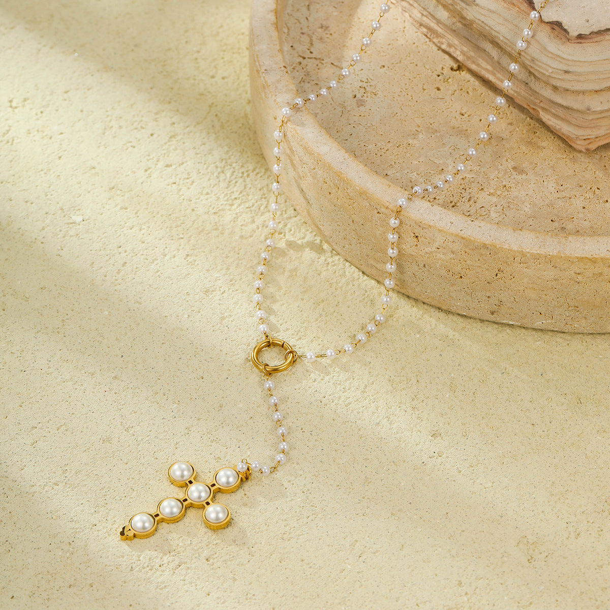The Seraphina Pearl Cross Necklace