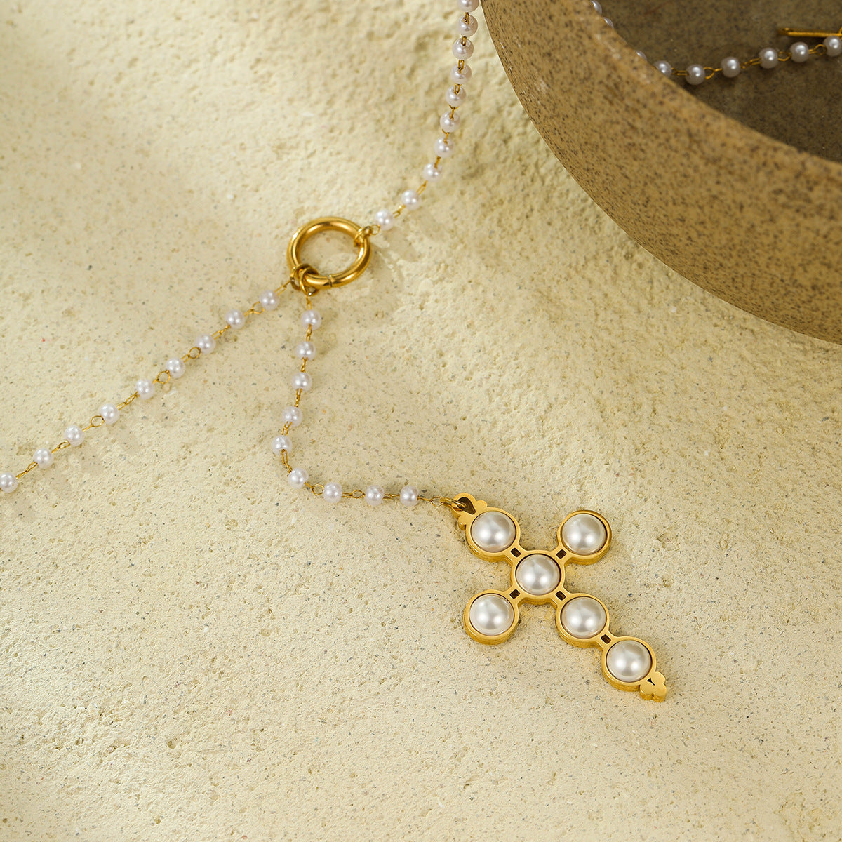 The Seraphina Pearl Cross Necklace