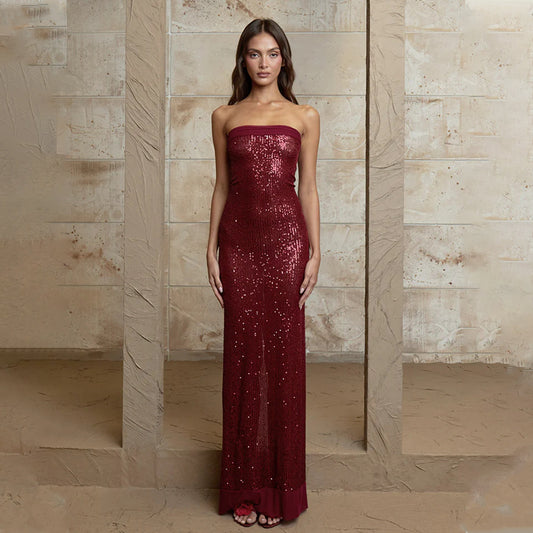 The Aurora Sequin Bandeau Dress