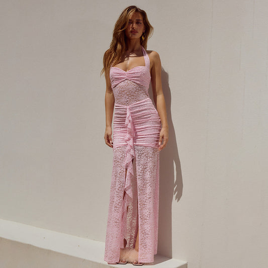 The Elara Lace Halter Maxi Dress