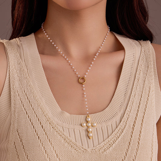 The Seraphina Pearl Cross Necklace